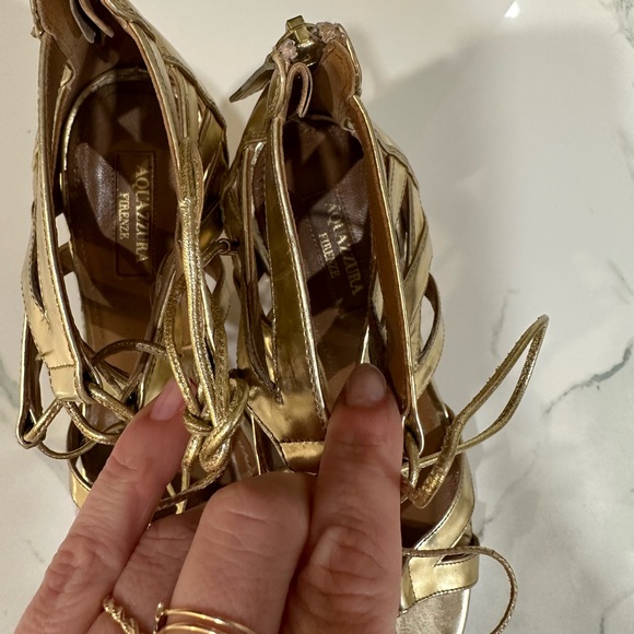 Aquazzura Beverly Hills Gold Lace Up Sandal Heel 38 8 - Picture 2 of 9